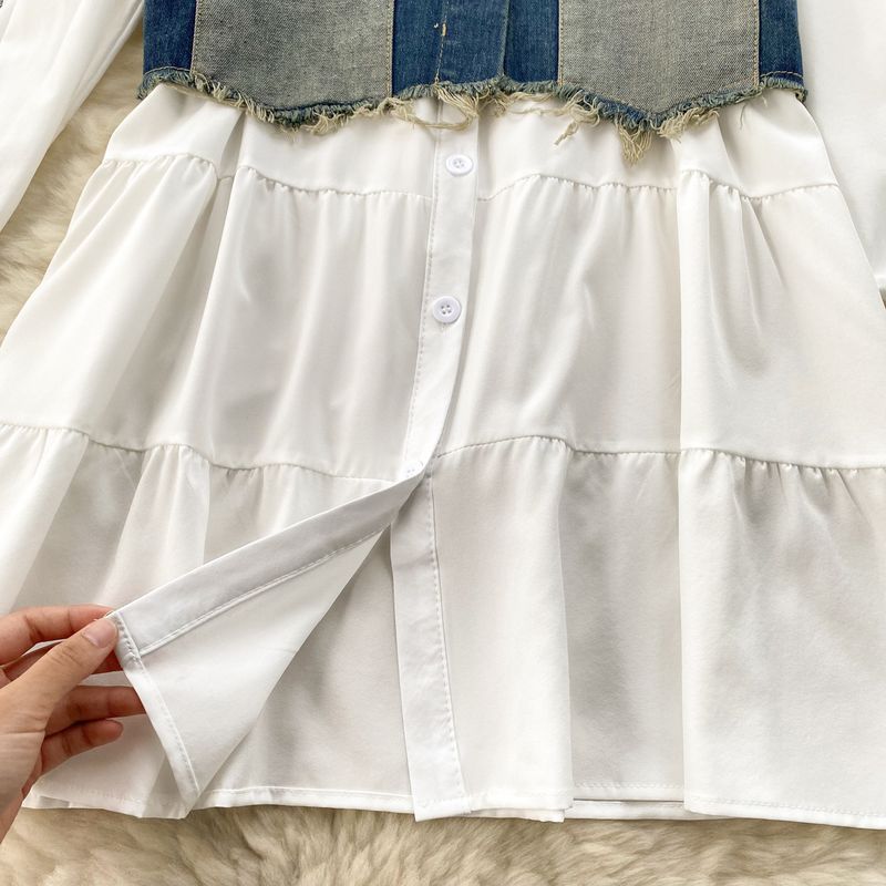 populära tvådelade kostymer, koreanska damkläder, designjacka i jeansväst, mångsidig babydollkjol, fashionabla tvådelade kostymer_voghion.com
