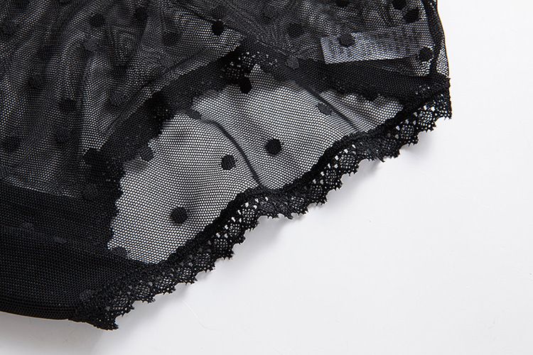 Biancheria intima Mutandine semplici in pizzo con fiocco in pizzo a rete, mutandine a vita bassa per le donne_voghion.com