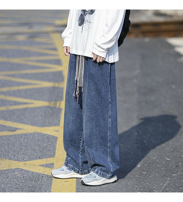 Jeans im amerikanischen Stil für Herren, lockere, übergroße, trendige Markenjeans mit elastischem Bund und geradem, weitem Bein_voghion.com