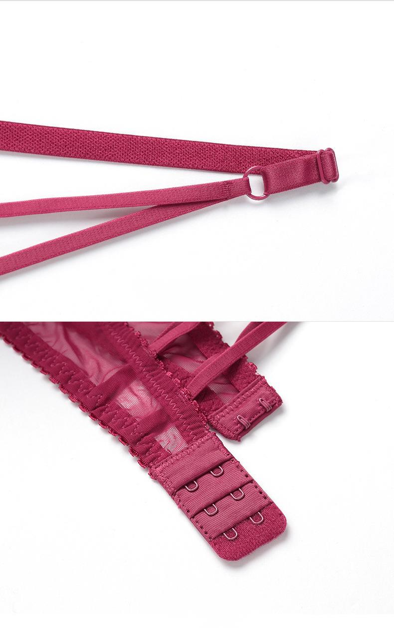 Set di lingerie sexy in pizzo con reggiseno a V profondo, piccolo seno e ampia arricciatura, con collezione regolabile e supporto superiore_voghion.com