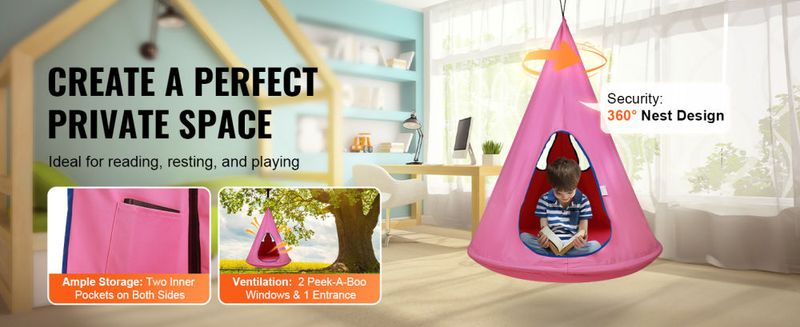 VEVOR Kids Nest Swing Chair, Hanging Hammock Chair with Adjustable Rope, Hammock Swing Chair for Kids Indoor and Outdoor Use (39" D x 52" H), 250lbs W_voghion.com