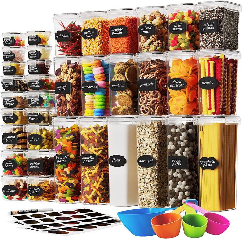 42-Piece BPA-Free Plastic Food Storage Container Set – Airtight Stackable Pantry Organizers For Dry Goods, Spices & Coffee_voghion.com