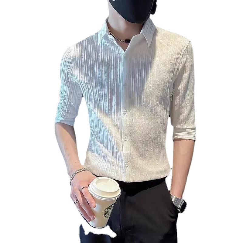 Camicia a righe in seta ghiacciata, a maniche lunghe, sottile, estiva, da uomo, vestibilità slim, a maniche lunghe_voghion.com