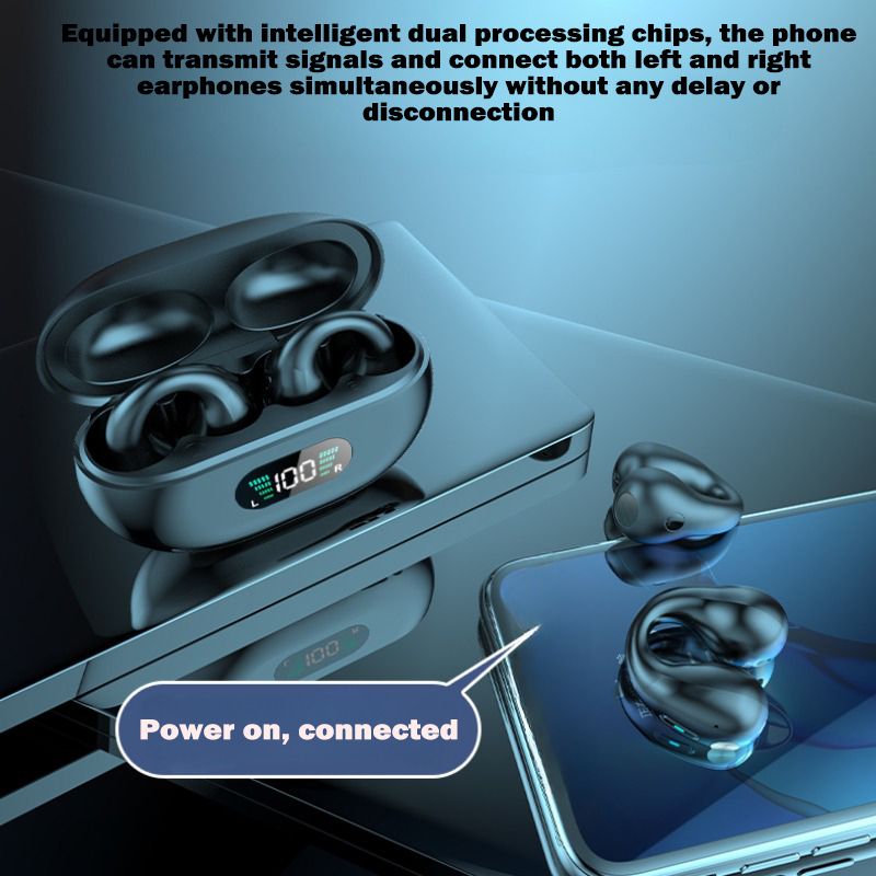 Bezprzewodowe słuchawki sportowe z otwartym uchem, bezprzewodowe słuchawki douszne BT z klipsem do telefonu z systemem Android i iPhone'a, słuchawki z przewodnictwem powietrznym do jazdy na rowerze i biegania_voghion.com