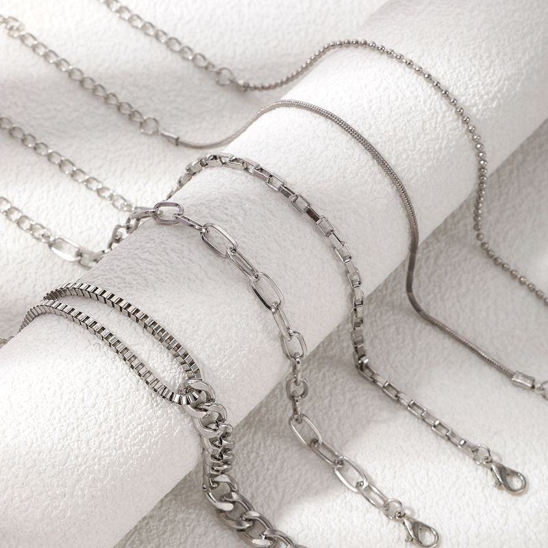 5-Piece Multiple Mix And Match Bracelets Metal Cuban Chain Bracelet Set Summer Accessories_voghion.com