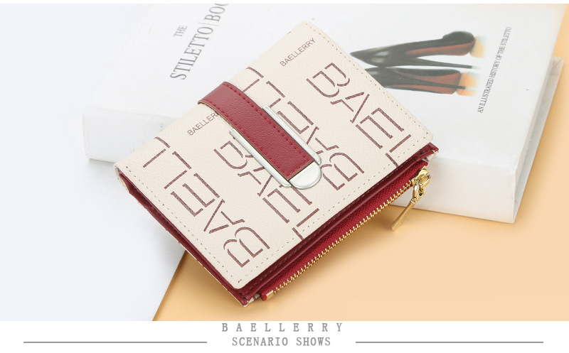 Baellerry Damen-Geldbörse im kurzen Stil, bedruckt, mehrere Kartenfächer, Münzgeldbörse mit Druckknopf, modischer Kartenhalter mit Reißverschluss für Frauen_voghion.com