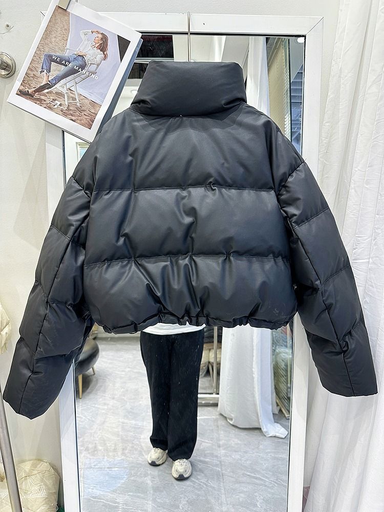 Doudoune en similicuir pour femme, manteau d'hiver court et surdimensionné, style bombardier, doudoune chaude en similicuir_voghion.com