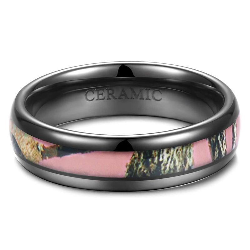 2025 New Arrivals Kolmnsta Ceramic In Black and White, with Color Painting Polished Beveled Edge Plating Wedding Ring for Couples_voghion.com