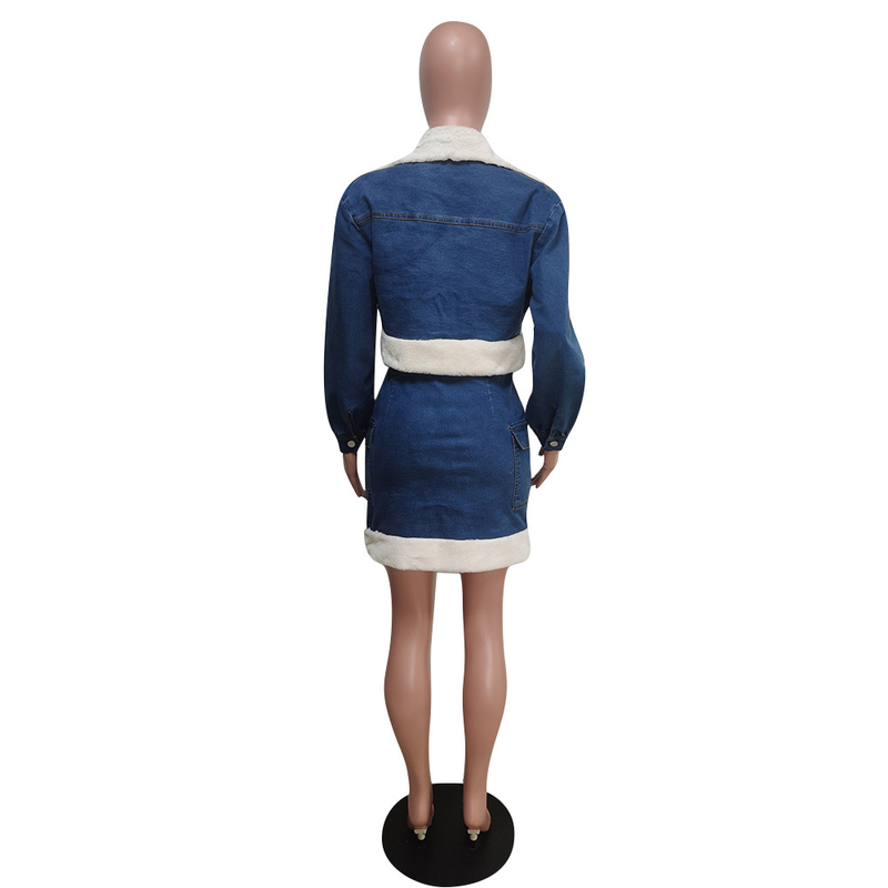 Gonna in denim alla moda da donna in denim felpato gruppo due set_voghion.com