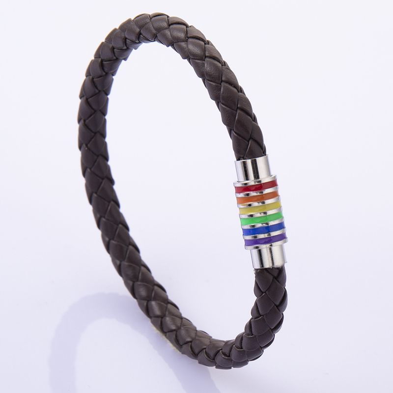 Heißer Verkauf Personalisierte Einfache Woven Leder Armband Armreif Regenbogen Bunte Mode Magnetverschluss Schmuck_voghion.com