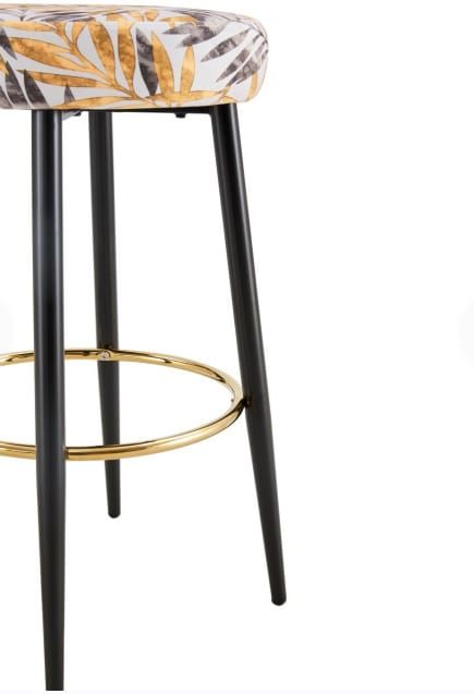 Counter Height Bar Stools Set Of 2, PU Kitchen Stools Upholstered Dining Chair Stools 24 Inches Height With Golden Footrest For Kitchen Island Coffee Shop Bar Home Balcony Golden Leaves Velvet_voghion.com