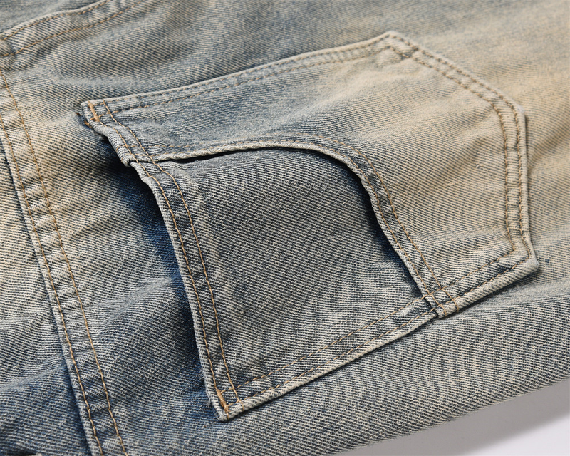 Men's Clothing Trend Micro Flared Jeans Men's Patch Pocket Split Patchwork Washed Wide-leg Pants_voghion.com