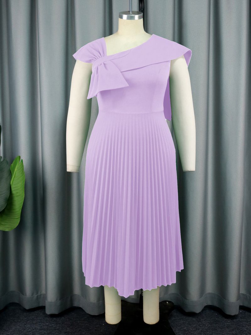 Dames geplooide rok Grote maat strik woon-werkverkeer mouwloze jurk jurk_voghion.com