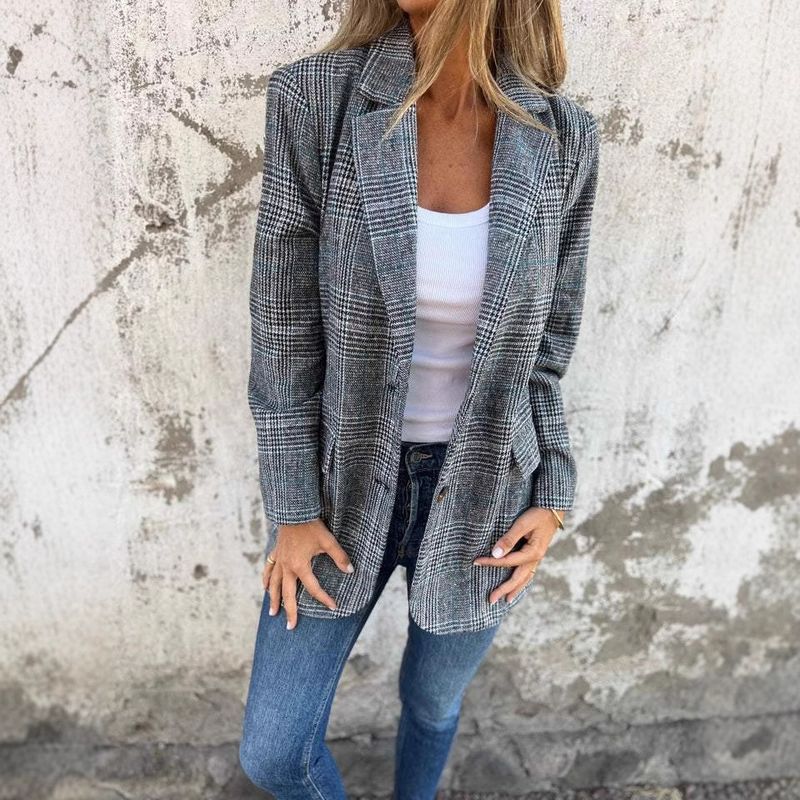 2025s 2025 Autumn/winter Cardigan Jacket For Women, Casual And Fashionable, With A Houndstooth Lapel Suit_voghion.com