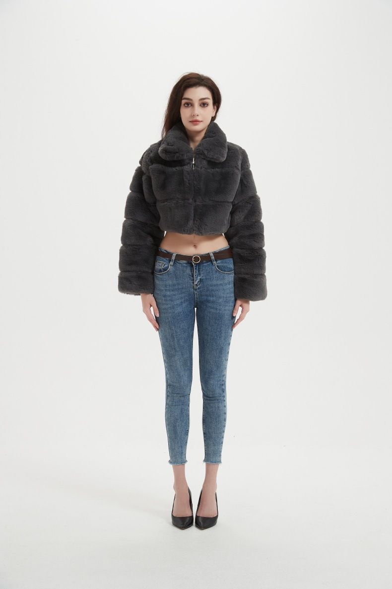 Women's Faux Fur Short Jacket - Cozy & Stylish Winter Outerwear With Faux Rabbit Fur Collar, Lightweight & Warm, Multiple Colors & Styles_voghion.com