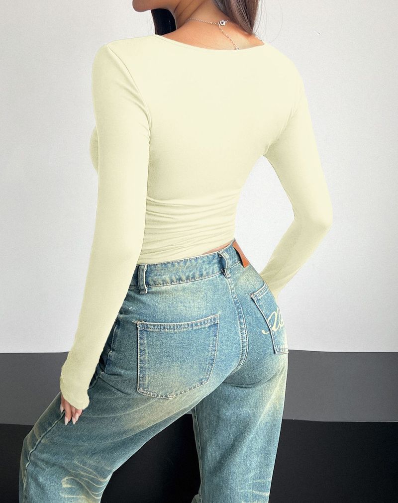 Maglione a maniche lunghe con colletto quadrato, attillato, casual, alla moda, da donna_voghion.com