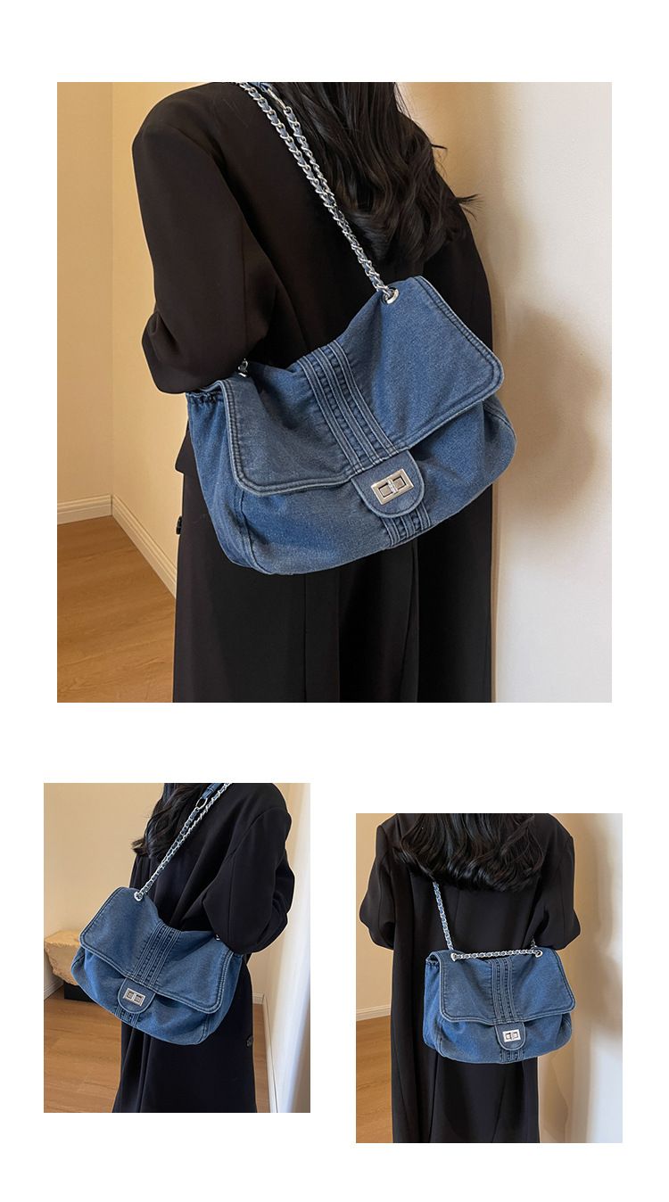 Borsa da donna retrò casual in denim, borsa a tracolla, borsa a tracolla a catena di alta qualità, nuova, grande capacità, autunno_voghion.com