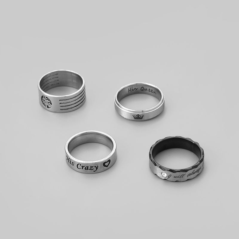 Fashion Commuter Creative Exquisite Letter Pattern Men's Stainless Steel Cuban Style Tree Of Life Crown Ring Set_voghion.com