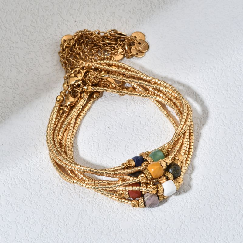 New Luxury Square Natural Stone Lapis Lazuli Amethyst Bracelet Simple Personality Rice Beads Gold Color Thin Women_voghion.com