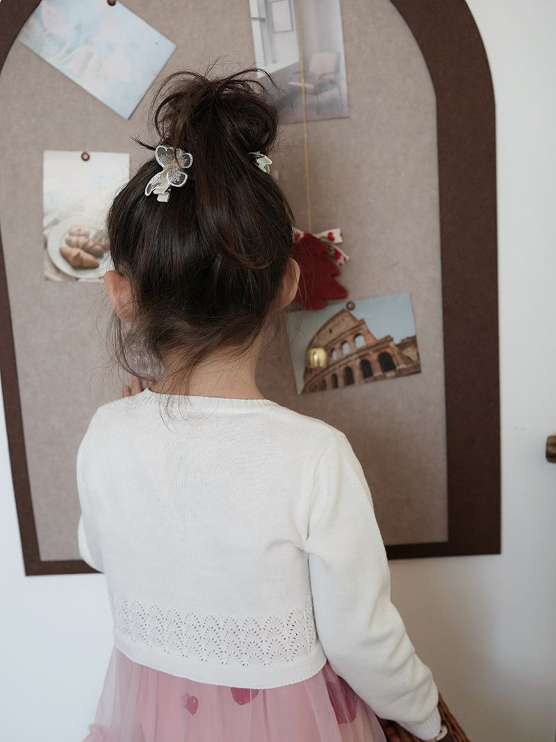 Cardigan en dentelle d'inspiration espagnole pour fille – Cache-maillot en coton léger (100 cm-140 cm, 4 couleurs, col rond)_voghion.com