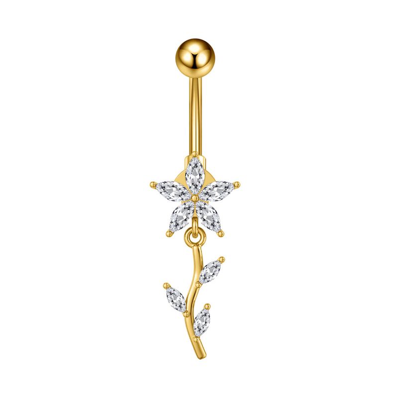 Piercing per ombelico da donna in acciaio inossidabile con zircone, catena a farfalla, occhio di cavallo, fiore a cinque foglie, fibbia per ombelico_voghion.com