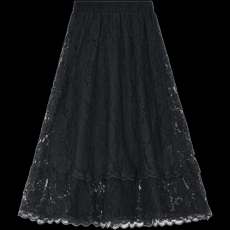 High waisted skirt, women's 2024 early autumn new mid to long style, hanging A-line lace skirt_voghion.com