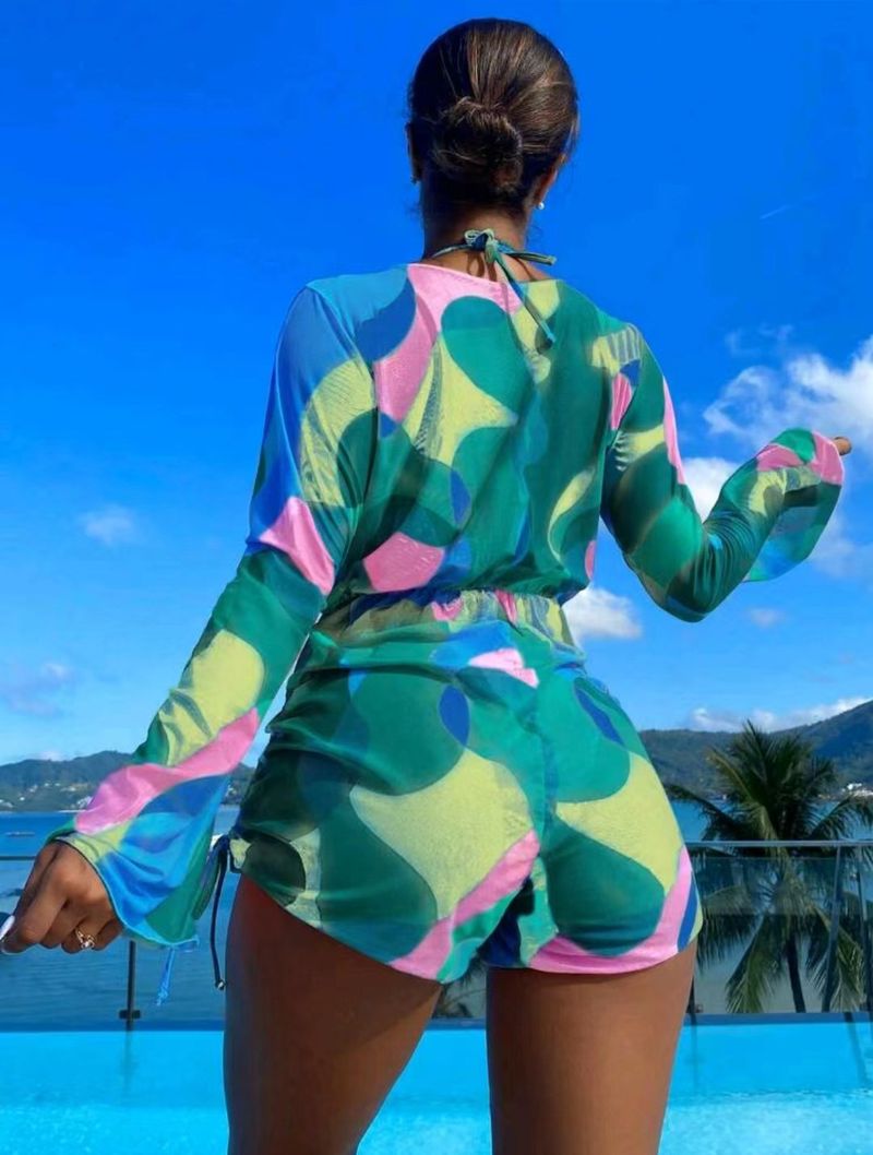 Women's new swimsuit one-piece long-sleeved mesh cover-up bikini three-piece swimsuit for women bikini_voghion.com