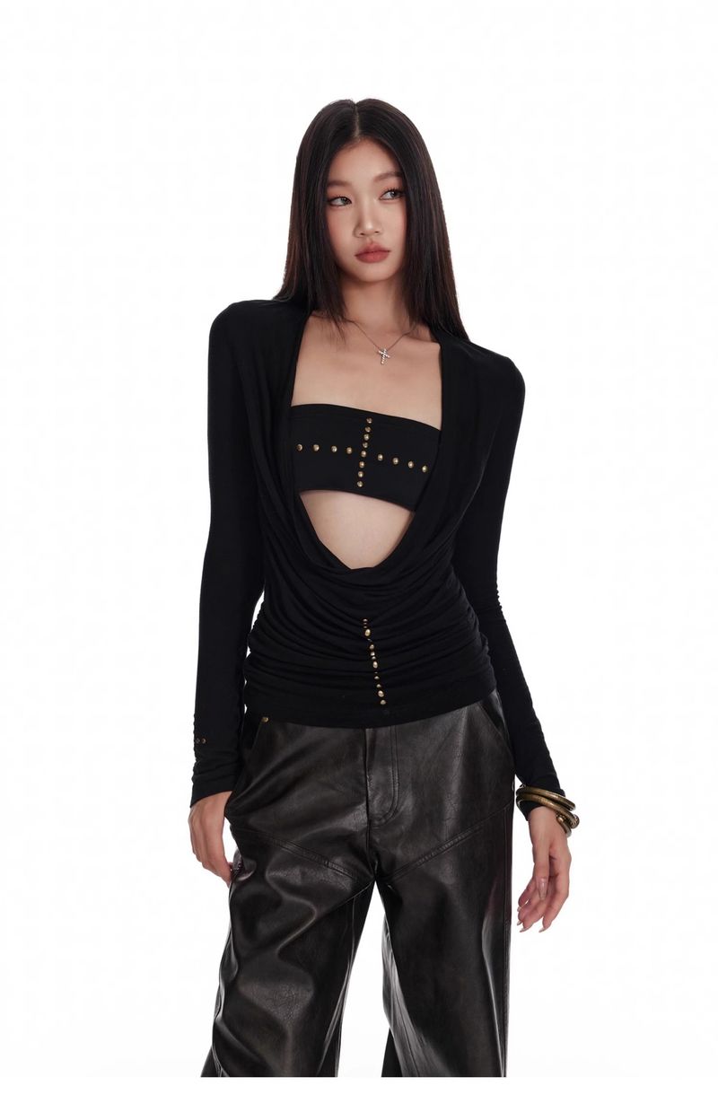 Mädchenhaftes, süßes und würziges Top mit tiefem V-Ausschnitt für Damen, Herbst- und Winter-Basisshirt, ideal zum Kombinieren, Camisole_voghion.com