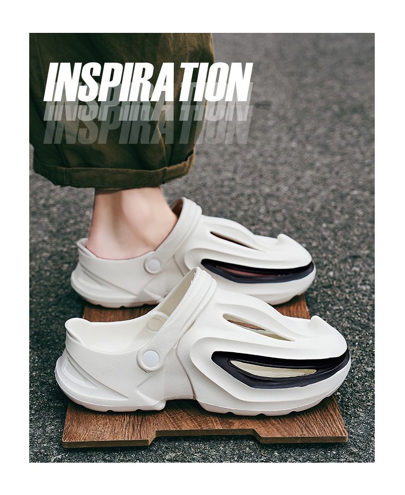 Trou de chaussures avec requin à bec une sensation de marcher sur les excréments, chaussures d'été de plage à semelles souples pour hommes augmentant la hauteur,_voghion.com