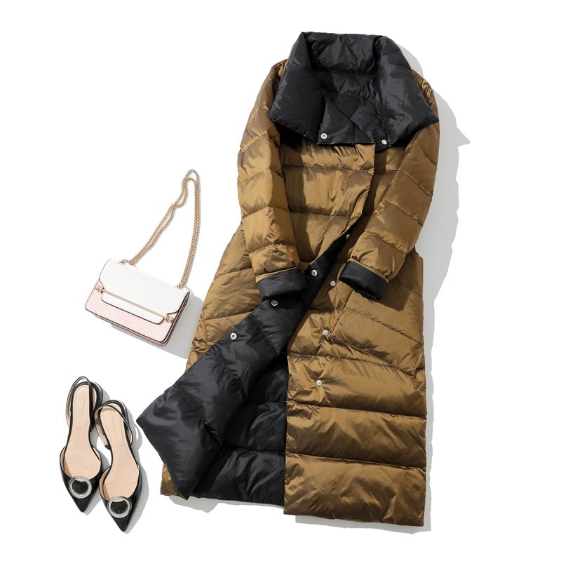 Fitaylor 2024 Zimní Dámský Rolák Bílá Kachna Prsa Teplá parka Oboustranná dlouhá bunda_voghion.com