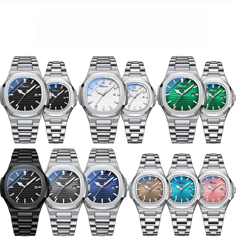 Steel Belt Watch Couple Luminous Waterproof Fashion Business Calendar Men And Women Quartz Watch Daily Commute Leisure Birthday Valentine's Day Gift_voghion.com