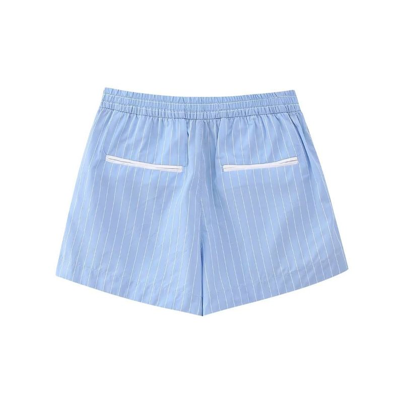 Women's clothing New Women's Striped Contrast Color Shirt Top + Elastic High Waist Shorts Two-piece Set 8BS9697_voghion.com