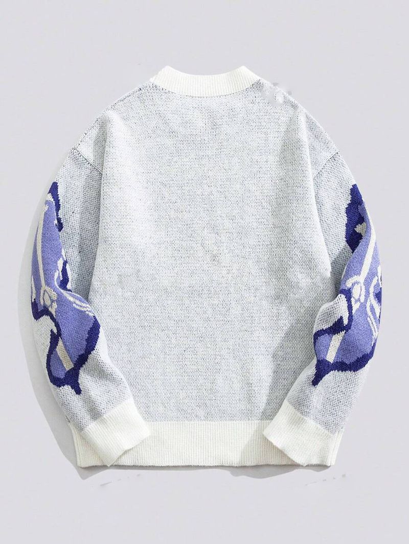 Herrenbekleidung Herbst- und Winter-Strickpullover Skelett-Jacquardpullover lockere Pullover Rundhalsoberteile_voghion.com