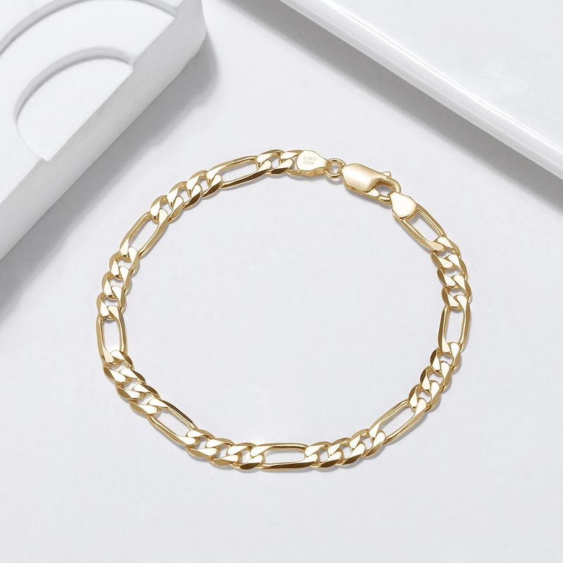 Bracciale Figaro in argento puro da 5 mm con catena madre-bambino intagliata, stile hip-hop unisex_voghion.com