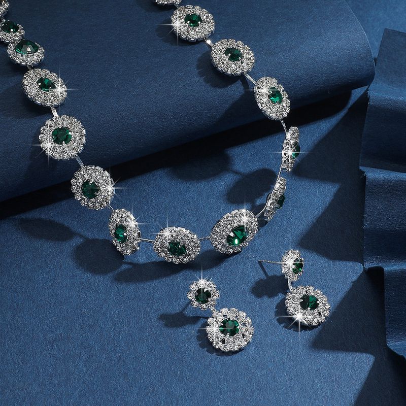 European And American Hot Fashion Rhinestone Earrings Necklace Two-piece Set Claw Chain Bride Wedding Birthday Party_voghion.com