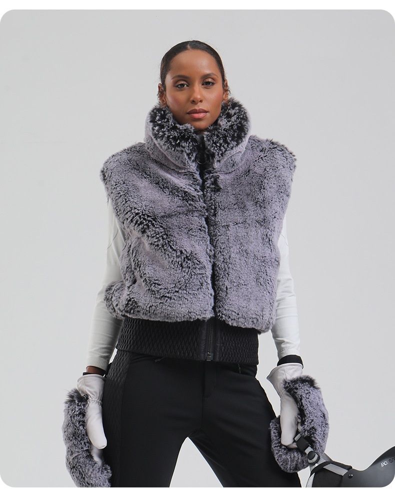 001 New Winter Wom, Foreign Trade European And American Style, Furry Vest, Short Thicked Warm Windproof Ski Suit For_voghion.com