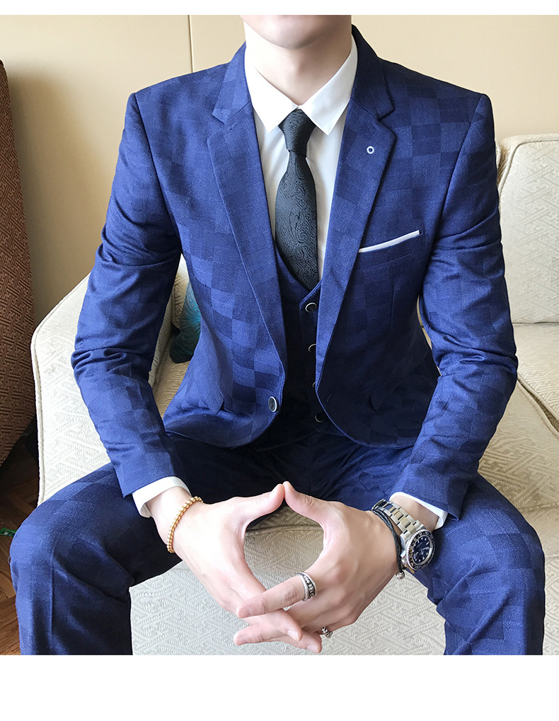 Men's Clothing 2024 New Men's Three-Piece Plaid Suit Men's Suit Plaid Suit Suit Men's Suit Three-Piece Suit_voghion.com