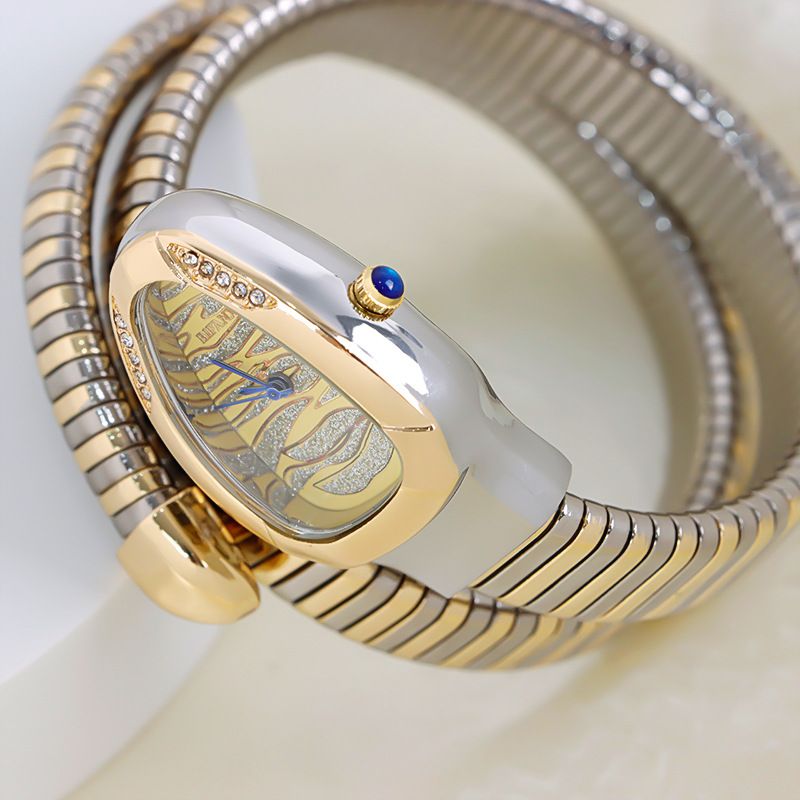 Slangvormig kwartshorloge, modieus, veelzijdig, prachtig, met diamanten bezette nis, artistiek horloge voor dames_voghion.com