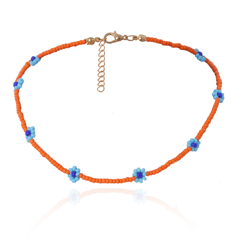 Collana da donna in stile bohémien con fiori a margherita colorata, semplice collana con clavicola con perline retrò femminile_voghion.com