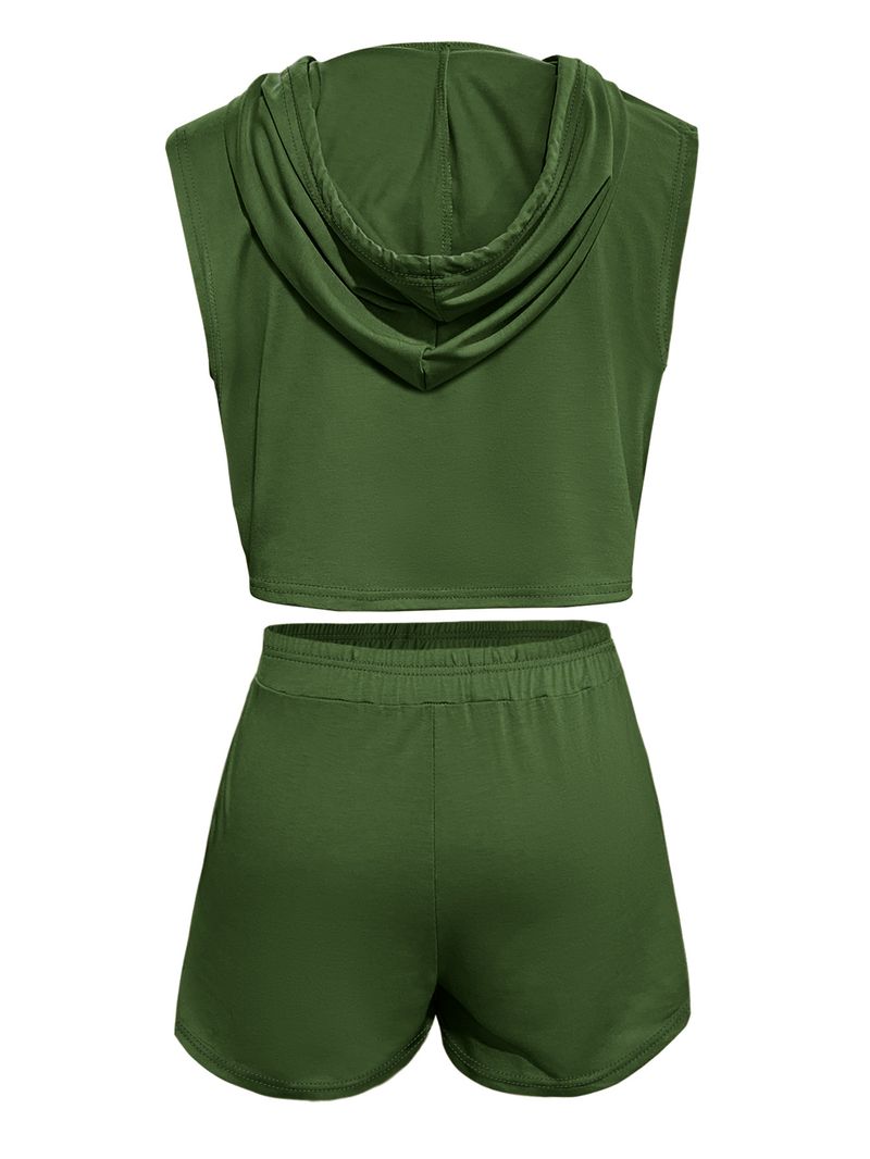 Completo da donna in 2 pezzi, con gilet, pantaloncini, senza maniche, con cuciture e lacci, tasca casual_voghion.com
