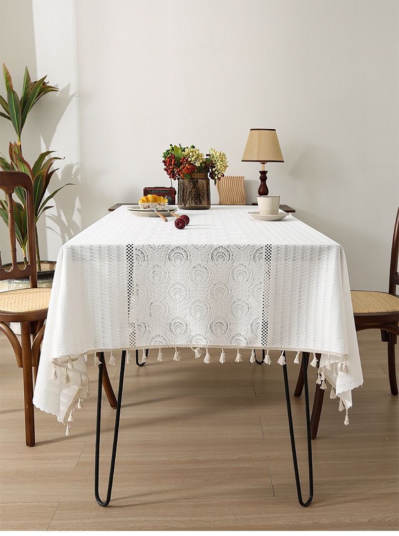 Torch Flower Lace Tablecloth – Non-Slip Rectangular Dining Table Cover For Home & Café (White/Grey, 5 Sizes) – Polyester_voghion.com