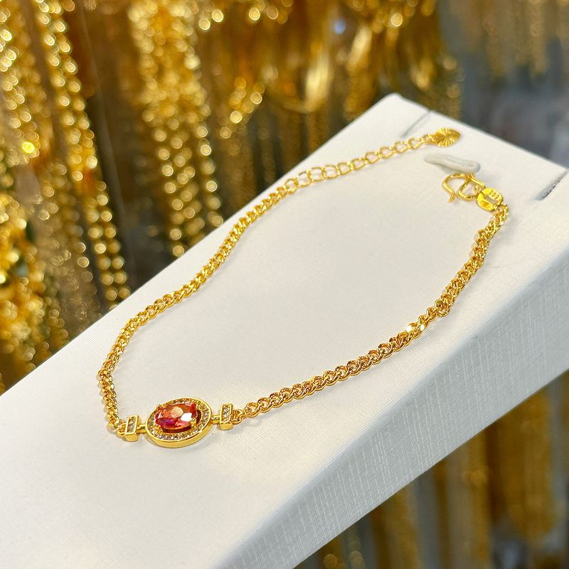 Bracciale da donna alla moda cubana con maglie micro-pavé placcate in oro rosso, verde e blu_voghion.com