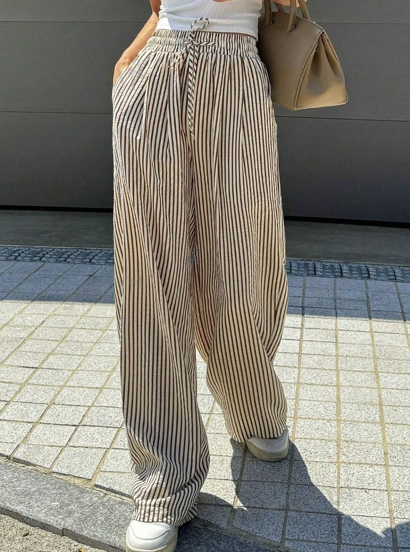 Pantaloni larghi in seta ghiacciata per donna in estate, stile sale, sensazione di caduta, larghi e versatili coreani, vita alta elastica sottile_voghion.com