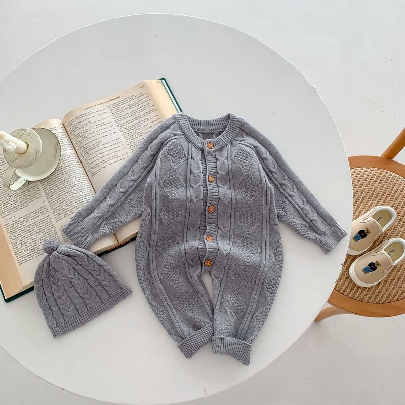 Korean version of autumn and winter New Baby wool jumpsuit for boys and girls Baby Full moon suit newborn 100-day banquet long climb_voghion.com
