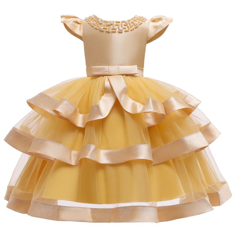 Robe de spectacle perlée pour enfants européens et américains, robe bouffante multicouche pour fille, robe de Noël pour enfants_voghion.com