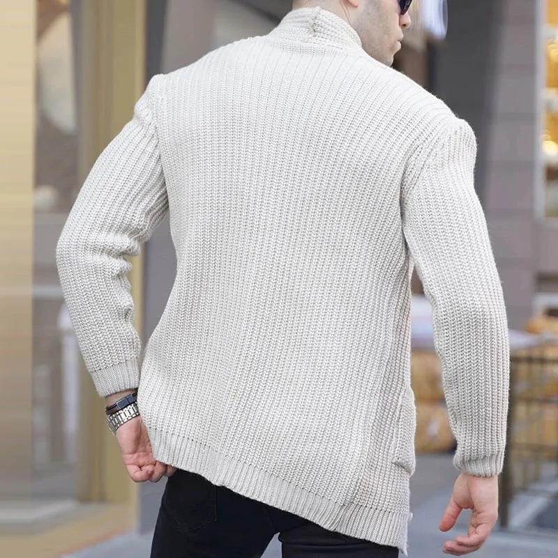 Herreklær Europeisk og amerikansk motekardigan Langermet løs ensfarget lommeknapp Slim fit Herregenser for høst og vinter_voghion.com