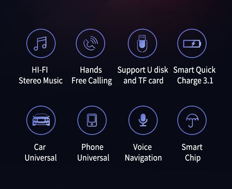 Nabíječka do auta Nabíječka mobilních telefonů Bluetooth Hands-free volání USB port s funkcí nabíjení 3,1A Barevné okolní světlo FM vysílač_voghion.com