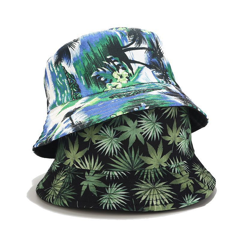 Visiera da alpinismo per esterni da donna con stampa a foglie bifacciale, cappello da pescatore, cappello da uomo per gite estive_voghion.com