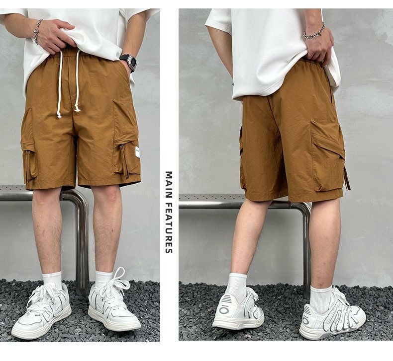 men's Quick-drying summer multi-pocket thin solid color simple loose cargo shorts men's five-point casual trendy brand sweatpants_voghion.com