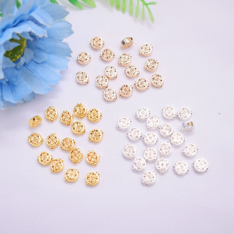 20 kosov/paket 6,5*7 mm bakrenih 14K pozlačenih okroglih cvetličnih perlic_voghion.com